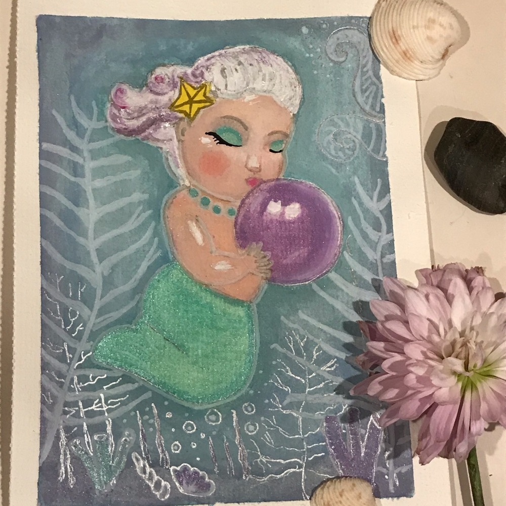 Original vintage Mermaid kitschy style 6.5”x5